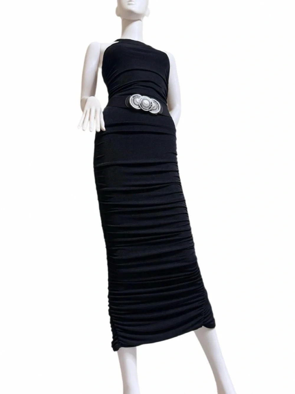 Fashion Nova Black Ruched Bodycon Maxi Dress NWT